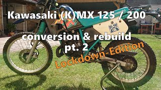 Kawasaki KMX 125 / 200 conversion rebuild pt 2 exhaust - Wilbers suspension - 200cc CNC cylinderhead