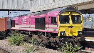 GBRF 66587 " Pink One " passing Peterborough