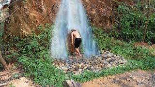 Dig the cliff to build secret stone cave under the waterfall