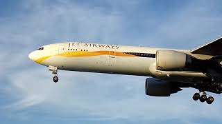 JET AIRWAYS 777-300 landing at London Heathrow Airport