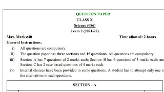 Class 10 Science Final Exam Question paper of (2021 - 2022) | Cbse Board