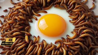 Fried Egg Eating By Mealworms (Mealworms Time lapse)