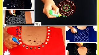 Liquid Embroidery Designs ( part-1) for Kurtis / Saree / Blouses | Mirror & beads work designs