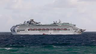 A windy start for a cruise on the Pacific Explorer and the Cosco Genoa is inbound Point Lonsdale.