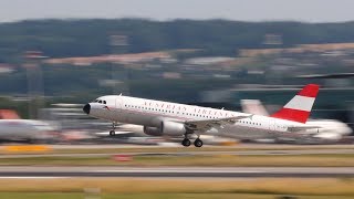 Take-off of an A320 Autrian Airlines retro livery in Zurich