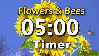 5 Minute Timer | ⏰ Bell Alert | No Music | Sun Flowers Hummingbird | Big Numbers