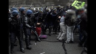 La police réprime à la manif des cheminots SUD-Rail/FO - Paris / 3 avril 2018