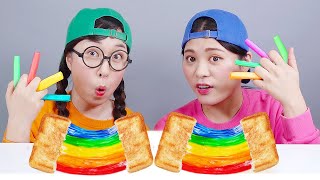 Bánh mì nướng phô mai Mozzarella cầu vồng Mukbang DONA