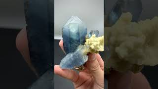 Vibrant Blue Celestite Crystals with Yellow Calcite from Afghanistan #minerals #crystals #celestine