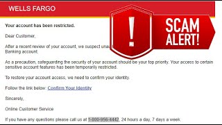 Suspicious Bank Email RESTORE ACCOUNT ACCESS Confirm Identity Wells Fargo Chase of America Real Fake