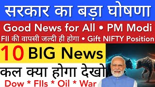 सरकार का बड़ा घोषना 🔥 SHARE MARKET LATEST NEWS TODAY • TOMORROW ANALYSIS • STOCK MARKET INDIA