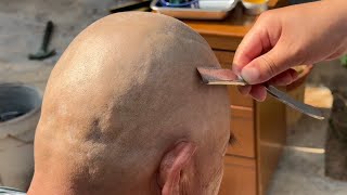 💈Rare Razor Shave|Free shave head for the old man. 🪒Crazy oriental shave.