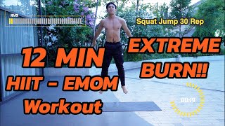 12นาทีก็ผอมได้ HIIT (EMOM) Home Workout เบิร์นโคตรโหด!! ไม่ต้องมีอุปกรณ์