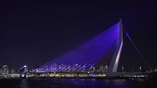 Light show - new LED lighting Erasmus Bridge Rotterdam - video by Video Werkt