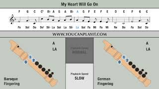 Titanic  My Heart Will Go On - Recorder Tutorial. Very Slow Motion