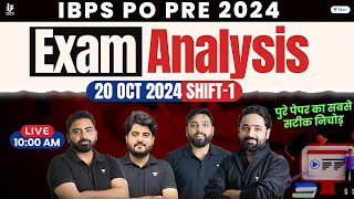 IBPS PO Pre 2024 Exam Analysis | 20 Oct Shift 1 | Asked Questions & Expected Cutoff