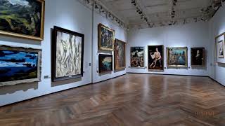 Tour of an art gallery with many beautiful works of art in different styles.