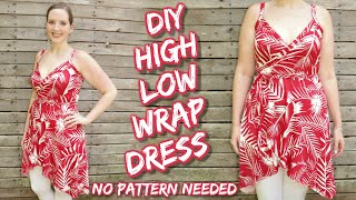 How to Make a Wrap Dress without a Pattern | DIY Wrap Dress with Spaghetti Straps & High Low Hem