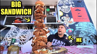 $150 WORLD'S TALLEST FRIED CHICKEN SANDWICH CHALLENGE (Over 3 Feet)! | Raw & Uncut