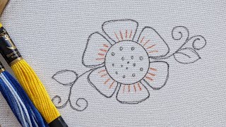 VERY EASY AND SIMPLE FLOWER HAND EMBROIDERY DESIGN FOR BEGINNERS