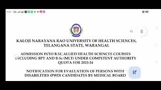 KNRUHS B.SC.ALLIED HEALTH Science and BPT,Bsc MLT EVALUATION OF PERSONS WITH DISABILITIES (PWD)