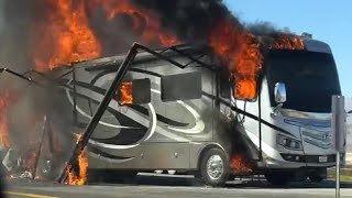 RV CAMPER CATCHES FIRE ON HIGHWAY