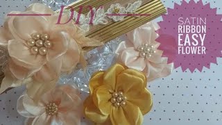 Satin ribbon easy flower | Εύκολο λουλούδι από σατέν κορδέλα | NeraideS DIY |