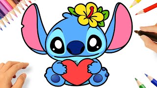 CÓMO DIBUJAR A STITCH KAWAII FACIL 💗