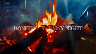 “Winter Serenity: Bonfire on a Rainy Night”