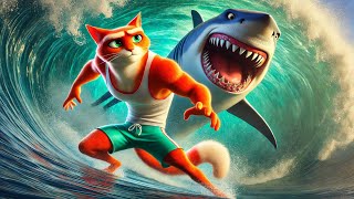 Dangerous Ocean: Cat or Shark #aicat #story #cute #catlover #kitten