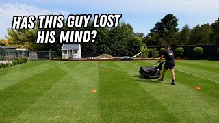 Mowing a ridiculous lawn stripe pattern // saving water with wetting agent