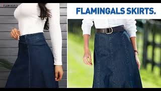 【Flamingals】Wash Stitch Detail High Rise Long Denim Skirt Without Belt#denim #skirts #fashion #ootd