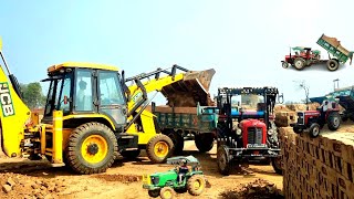 Jcb 3dx Backhoe Loading soil In Mahindra and swaraj tractor Massey 241 Tractor | Jcb Tractor Cartoon