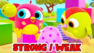 STRONG WEAK song for kids | Nursery rhymes with Peck Peck the Woodpecker cartoon for babies