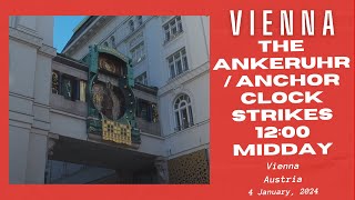 The Ankeruhr / Anchor Clock Strikes 12pm Midday, Vienna, Austria - 4 January, 2024