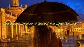 Verb " llover " auf Spanisch . Konjugation von  " llover ".Verbo llover en español 🇪🇸☔️🌧️☔️