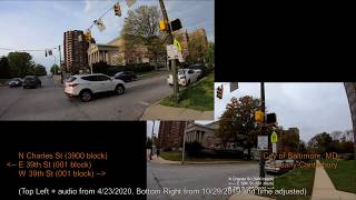 Baltimore Bicycling - Charles St before and during the Coronavirus pandemic (Side-by-side video)