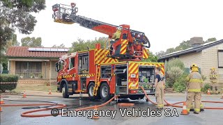 SAMFS Scania CAPA Oakden #303, & Salisbury pumpers #329 and #321 packing up after structure fire