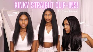 Kinky Straight Clip In Extensions Tutorial and Review, On Natural Hair ft. Curls Queen