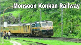 Monsoon Konkan Railway:22119 Mumbai Madgaon Tejas Express With Dashing WDP4D Skipping Diwankhavti