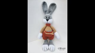 Зайчик Серо-Коричневый  ◕‿◕  вязаная игрушка ручной работы 36см [Gohar hand made]★