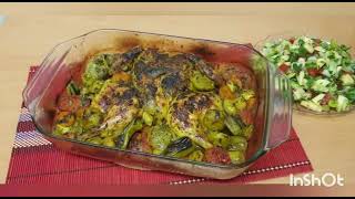 Roasted chiken with vegetables and a refreshing healthy salad دجاج بالفرن مع خضار و سلطة منعشة صحية