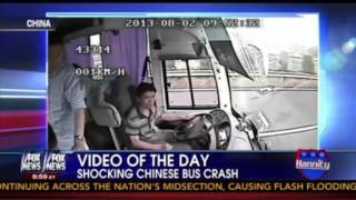 Shocking footage of a bus crash in China from inside the bus - video