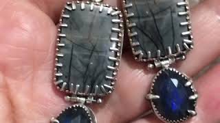 Raven “Nevermore” Handmade 925 Silver Jasper and blue Labradorite Earrings