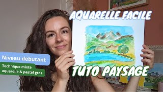 🎨TUTO PAYSAGE facile pour débutants | Technique mixte AQUARELLE & PASTEL GRAS🌄#watercolor #oilpastel