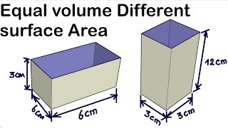 Equal volumes different surface area