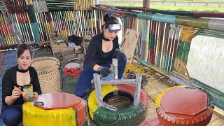 Genius girl makes a table from an old tire/ Helps the neighbor mend a broken tripod