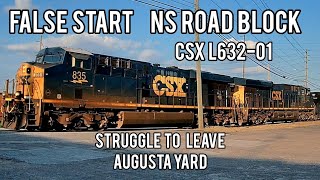 False Start, NS Road Block, CSX L632 Struggles to Leave Augusta, Georgia - 07-31-2024