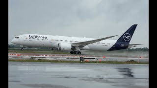 Wet Lufthansa 787 take off, DTW