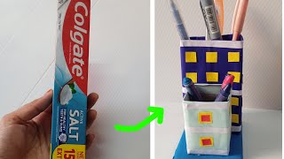 Colgate box reuse idea||Diy pencil holder making with Colgate box|| youtube videos